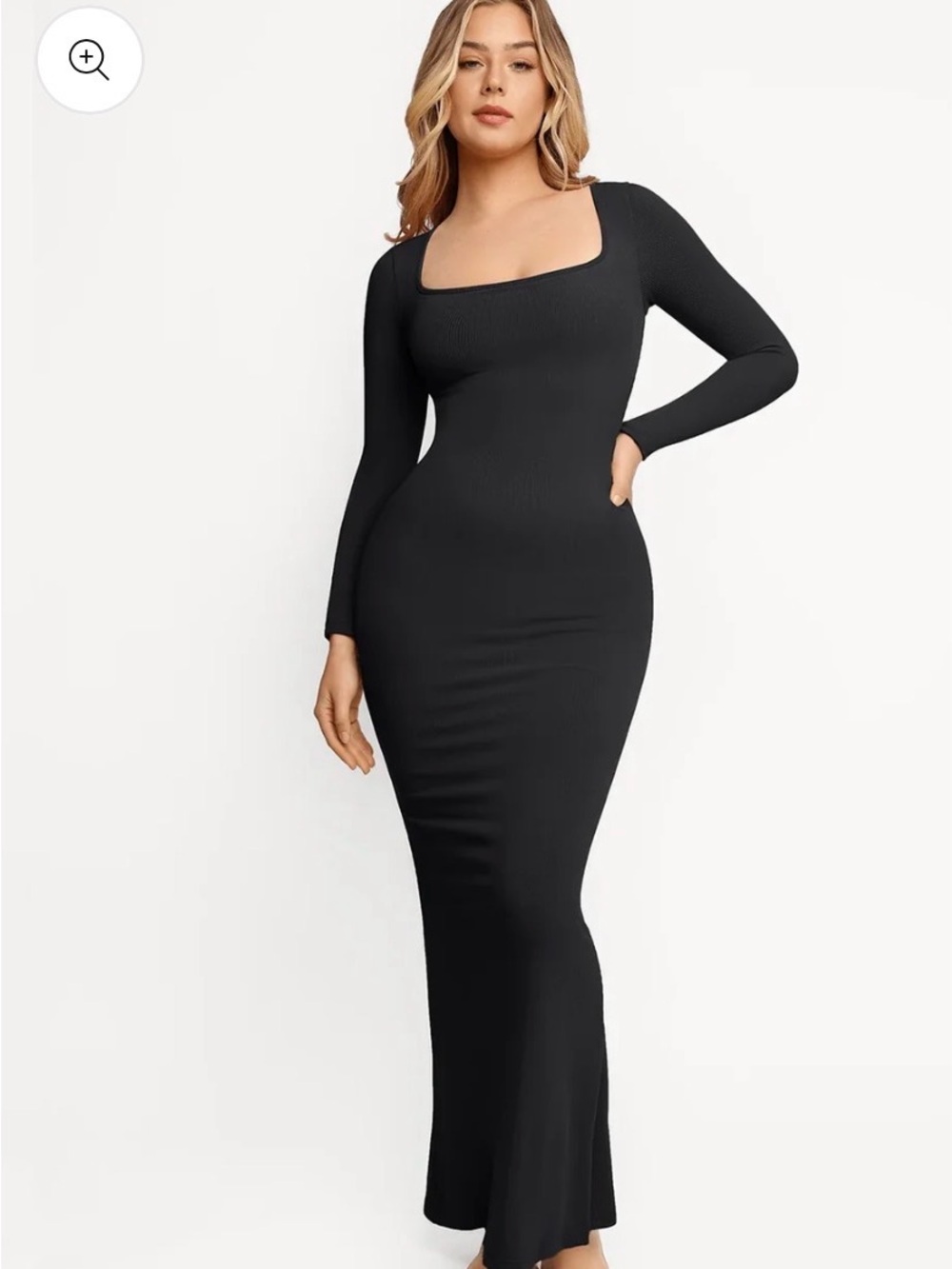 Popilush Shapewear Square Neck Long Sleeve Slimming Maxi Dress - XL